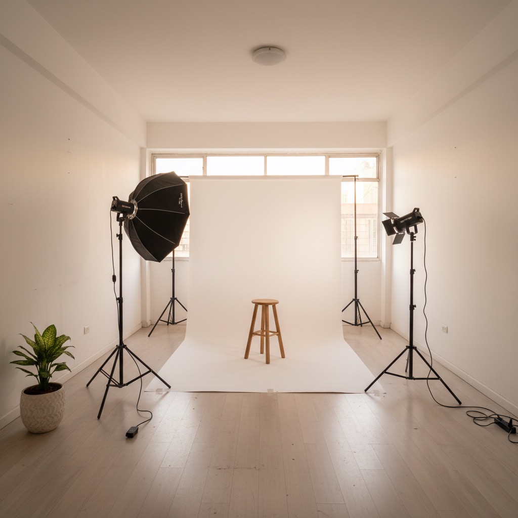 Estudio con ciclorama y luz softbox